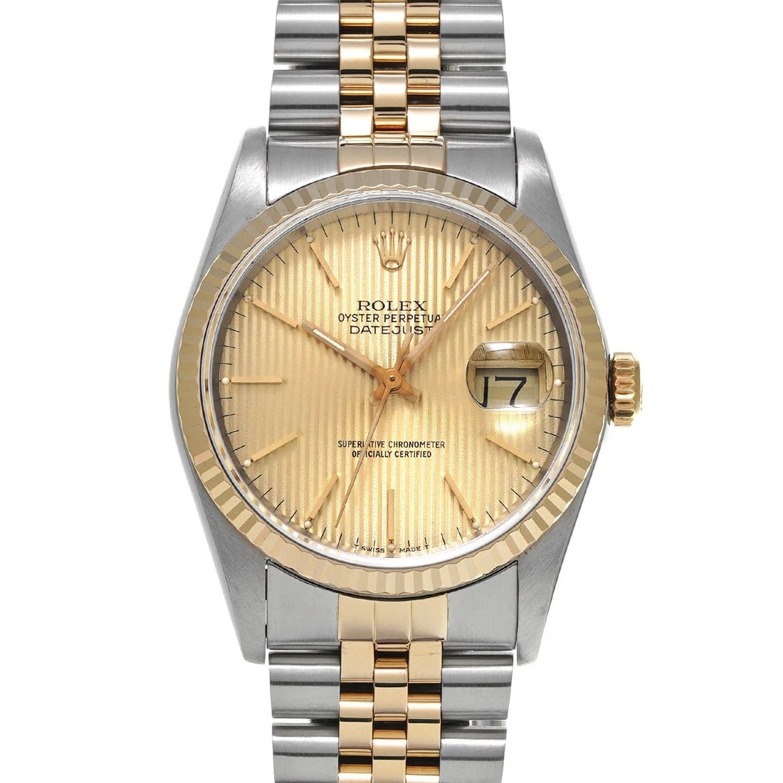 ROLEX DATEJUST CHAMPAGNE TAPESTRY WATCH: ROLEX Datejust Champagne tapestry Watch Brand: ROLEX Type/Style: Wristwatch Material: Band Material Stainless steel/Yellow Gold, Case Material Stainless steel Color: Dial Color Champagne tapestry