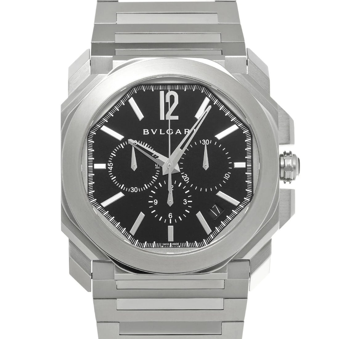 BVLGARI OCTO VELOCISSIMO CHRONOGRAPH BLACK WATCH: BVLGARI Octo Velocissimo Chronograph black Watch Brand: Bvlgari Type/Style: Wristwatch Material: Band Material Stainless Steel, Case Material Stainless Steel Color: Dial Color Dial Color Black Band