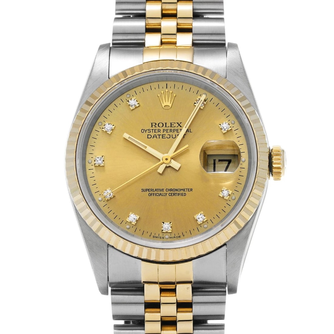 ROLEX DATEJUST CHAMPAGNE/DIAMOND WATCH: ROLEX Datejust Champagne/diamond Watch Brand: ROLEX Type/Style: Wristwatch Material: Band Material Stainless steel/Yellow Gold, Case Material Stainless steel Color: Dial Color Champagne Size: Case