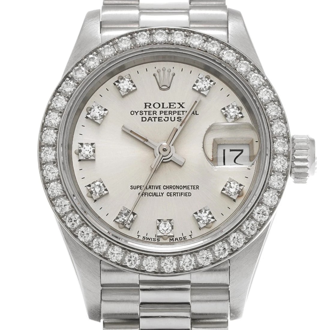 ROLEX DATEJUST SILVER/DIAMOND WATCH - 4