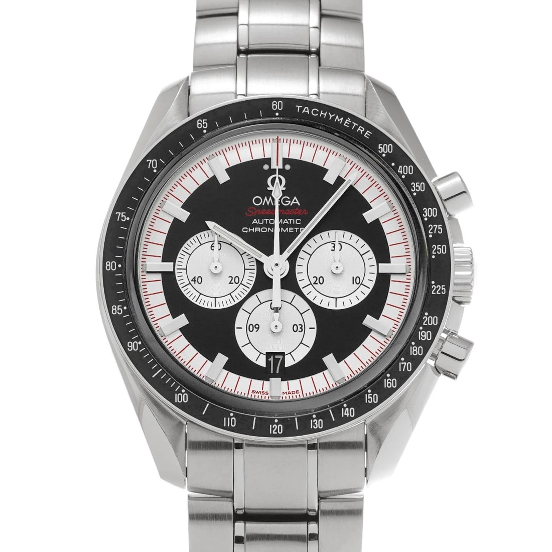 OMEGA SPEEDMASTER LEGEND MICHAEL SCHUMACHER BLACK/SILVER WATCH: OMEGA Speedmaster Legend Michael Schumacher black/Silver Watch Brand: OMEGA Type/Style: Wristwatch Material: Band Material Stainless Steel, Case Material Stainless Steel Color: Dial Color Dial Color