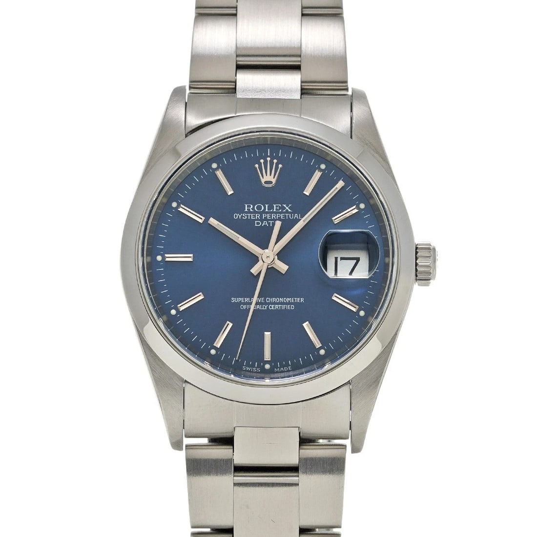 ROLEX OYSTER PERPETUAL DATE 34 BLUE WATCH: ROLEX Oyster Perpetual Date 34 blue Watch Brand: ROLEX Type/Style: Wristwatch Material: Band Material Stainless steel, Case Material Stainless steel Color: Dial Color blue Size: Case Size H/about