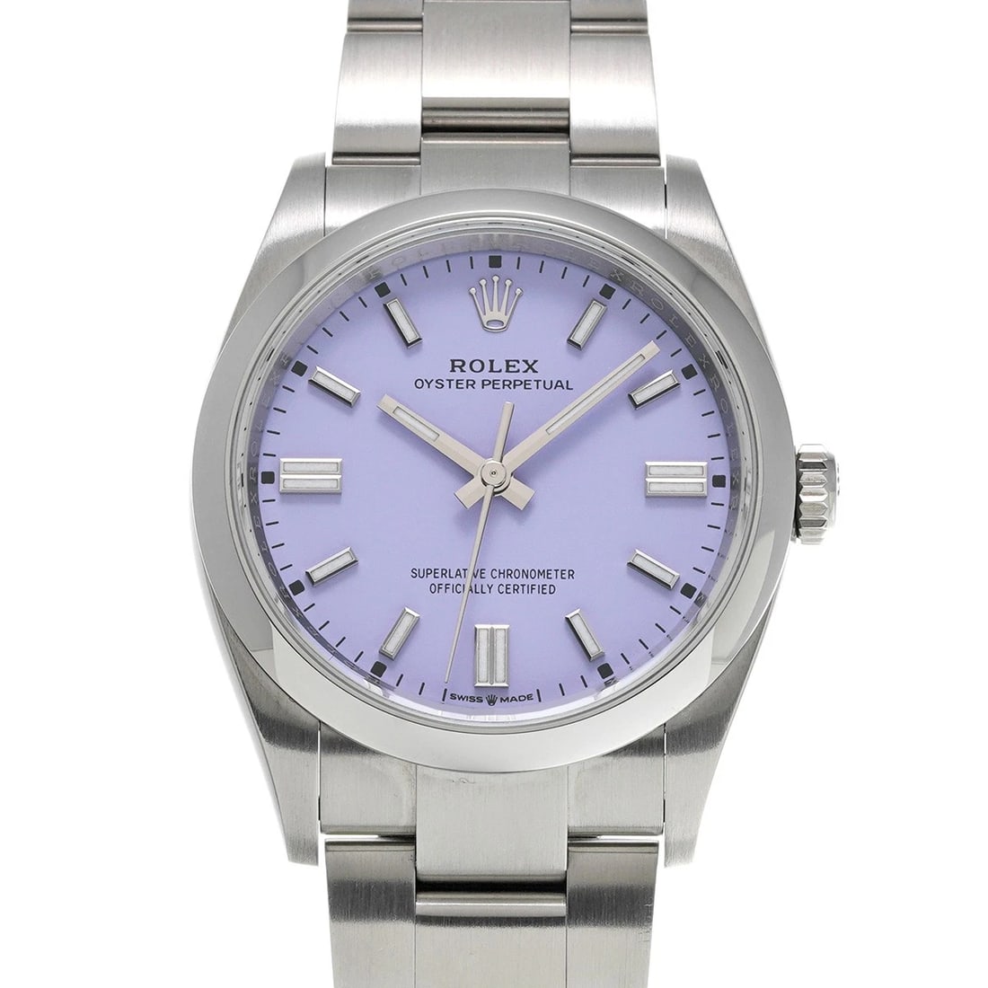 ROLEX OYSTER PERPETUAL 36 LAVENDER WATCH: ROLEX Oyster Perpetual 36 lavender Watch Brand: ROLEX Type/Style: Wristwatch Material: Band Material Stainless steel, Case Material Stainless steel Color: Dial Color lavender Size: Case Size H/about