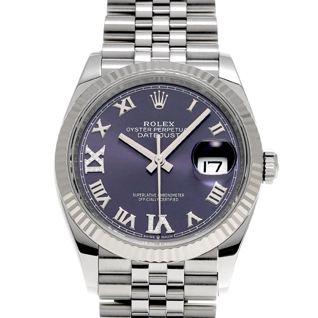 ROLEX DATEJUST 36 AUBERZINE/DIAMOND WATCH: ROLEX Datejust 36 Auberzine/diamond Watch Brand: ROLEX Type/Style: Wristwatch Material: Band Material Stainless steel, Case Material Stainless steel Color: Dial Color Auberzine Size: Case Size