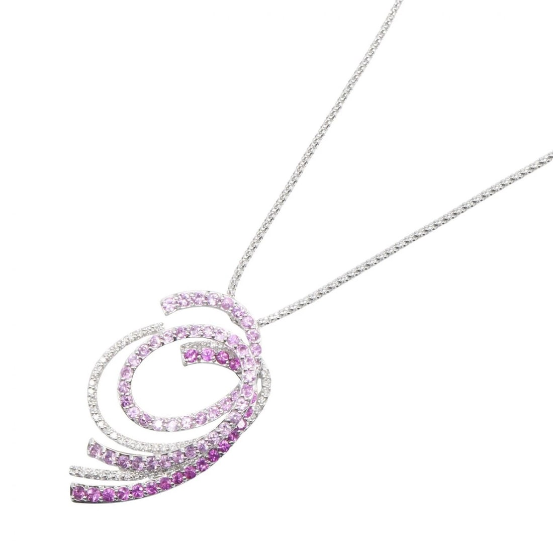 JEWELRY PINK SAPPHIRE DIAMOND NECKLACE: JEWELRY Pink Sapphire Diamond Necklace Brand: JEWELRY Type/Style: Necklace Material: K18WG?White Gold?, Main Stone Pink sapphire Color: Silver Size: Size Neck rotation?45cm(17.7") Motif W?20mm x H?33m