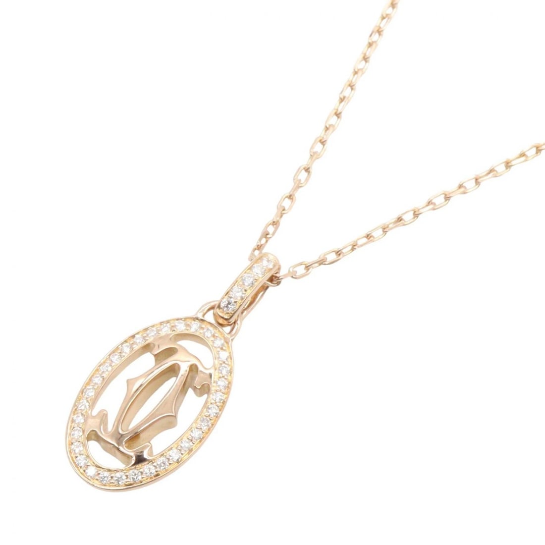 CARTIER DOUBLE C DIAMOND NECKLACE PENDANT: CARTIER Double C Diamond Necklace Pendant Brand: CARTIER Type/Style: Necklace Material: K18PG?Rose Gold?, Color: Gold Size: Size Neck rotation?38/41.5cm(15.0") Accessories: None Accessories Notice:
