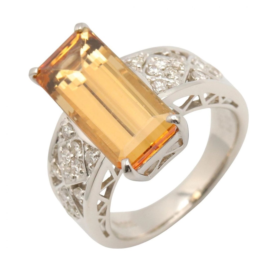 JEWELRY IMPERIAL TOPAZ DIAMOND RING: JEWELRY Imperial Topaz Diamond Ring Brand: JEWELRY Type/Style: Ring Material: Pt900 Platinum, Main Stone Imperialtopaz Color: Silver Size: US size 6 Accessories: None Accessories Notice: When