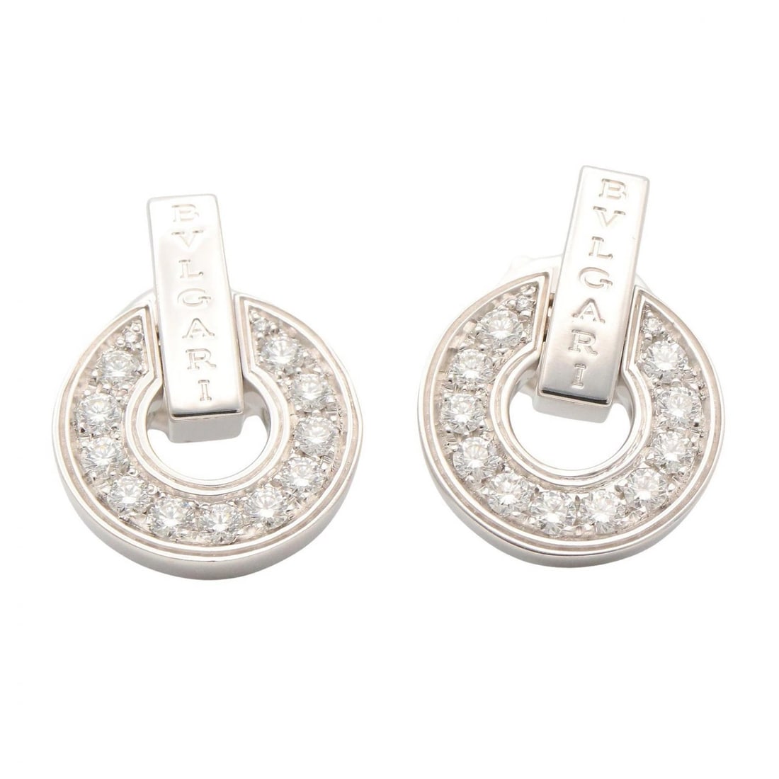 BVLGARI OPENWORK DIAMOND PIERCED EARRINGS: BVLGARI Openwork Diamond Pierced earrings Brand: BVLGARI Type/Style: Pierced earrings Material: K18WG?White Gold?, Color: Silver Size: Size 15.7mm x 11.4mm(0.6" x 0.4") Accessories: None Accessories