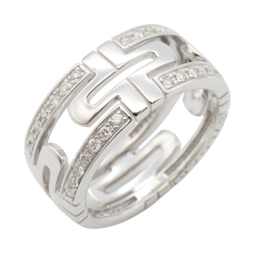 BVLGARI PARENTESI SMALL DIAMOND RING: BVLGARI Parentesi Small Diamond Ring Brand: BVLGARI Type/Style: Ring Material: K18WG?White Gold?, Color: Silver Size: US size 4.5 Accessories: None Accessories Notice: When purchasing pre-owned
