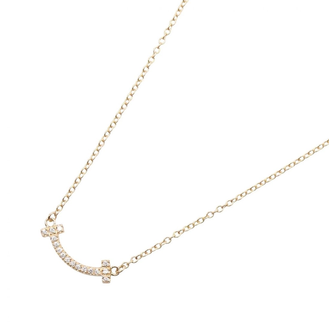 TIFFANY?CO T SMILE MINI DIAMOND NECKLACE PENDANT: TIFFANY?CO T Smile Mini Diamond Necklace pendant Brand: TIFFANY?CO Type/Style: Necklace Material: K18PG?Rose Gold?, Color: Gold Size: Size Neck rotation?42.5/47.5cm(16.7") Motif W?13mm x H?3mm(0.5" x 