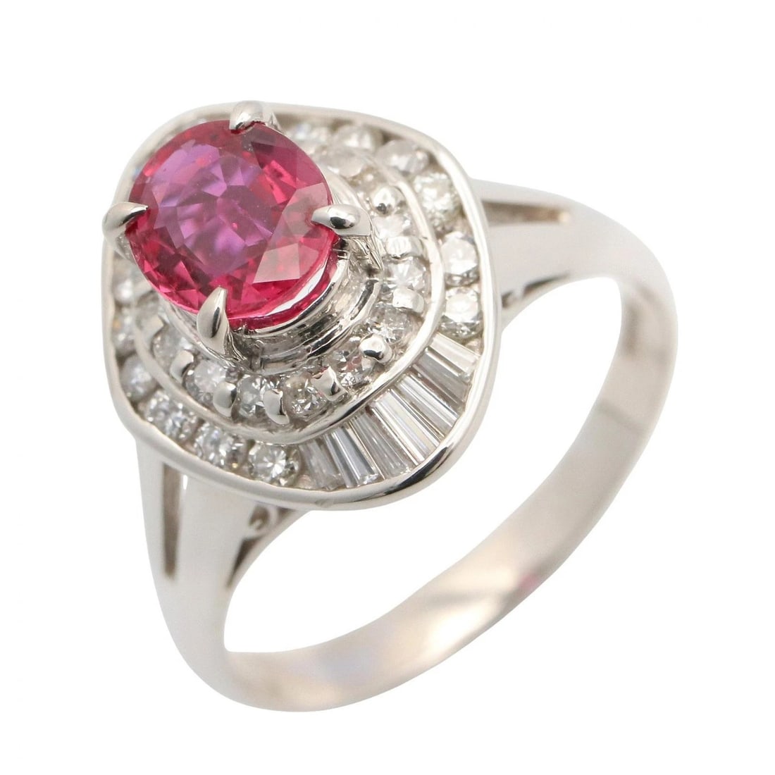 JEWELRY PINK SAPPHIRE DIAMOND RING: JEWELRY Pink Sapphire Diamond Ring Brand: JEWELRY Type/Style: Ring Material: Pt900 Platinum, Main Stone Pink sapphire Color: Silver Size: US size 6 Accessories: None Accessories Notice: When