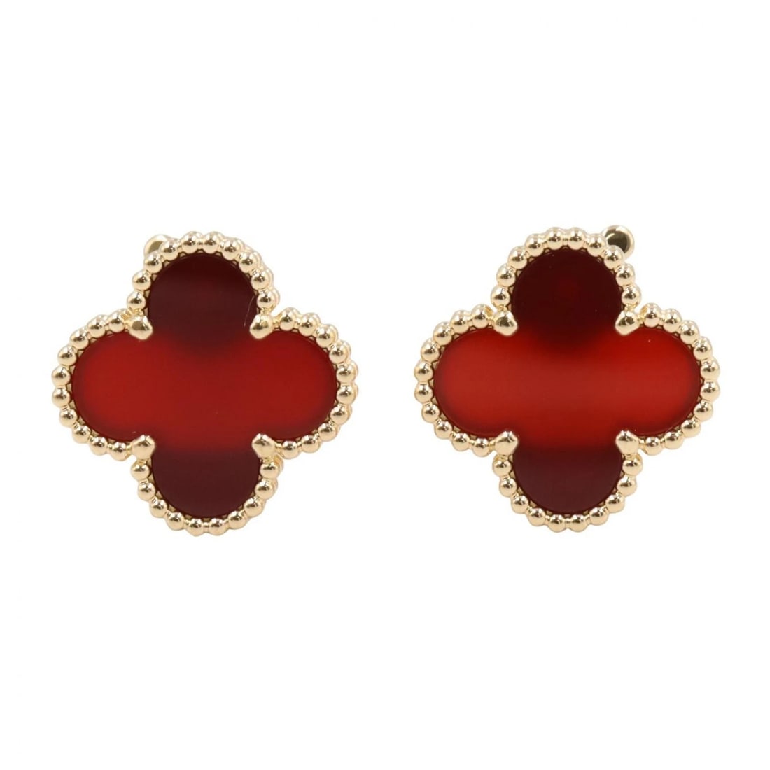 VAN CLEEF & ARPELS ALHAMBRA CARNELIAN PIERCED EARRINGS: VAN CLEEF & ARPELS Alhambra Carnelian Pierced Earrings Brand: Van Cleef & Arpels Type/Style: Pierced earrings Material: K18 (Yellow Gold), Color: Gold Size: Size 15mm x 15mm(0.6" x 0.6") Accessories: