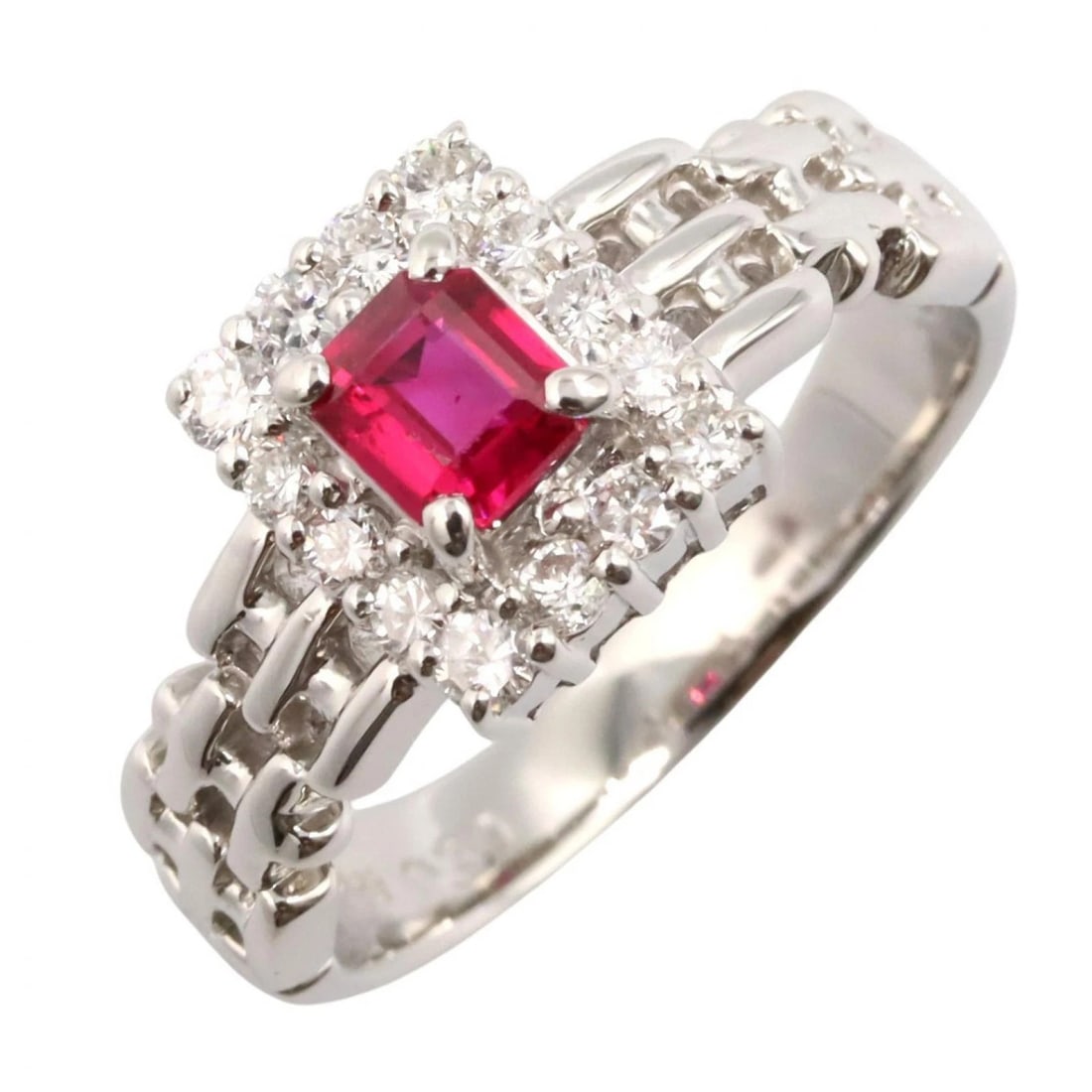 JEWELRY RUBY DIAMOND RING PT900: JEWELRY Ruby Diamond Ring Pt900 Brand: JEWELRY Type/Style: Ring Material: Pt900 Platinum, Main Stone Ruby Color: Silver Size: US size 5.75 Accessories: None Accessories Notice: When purcha
