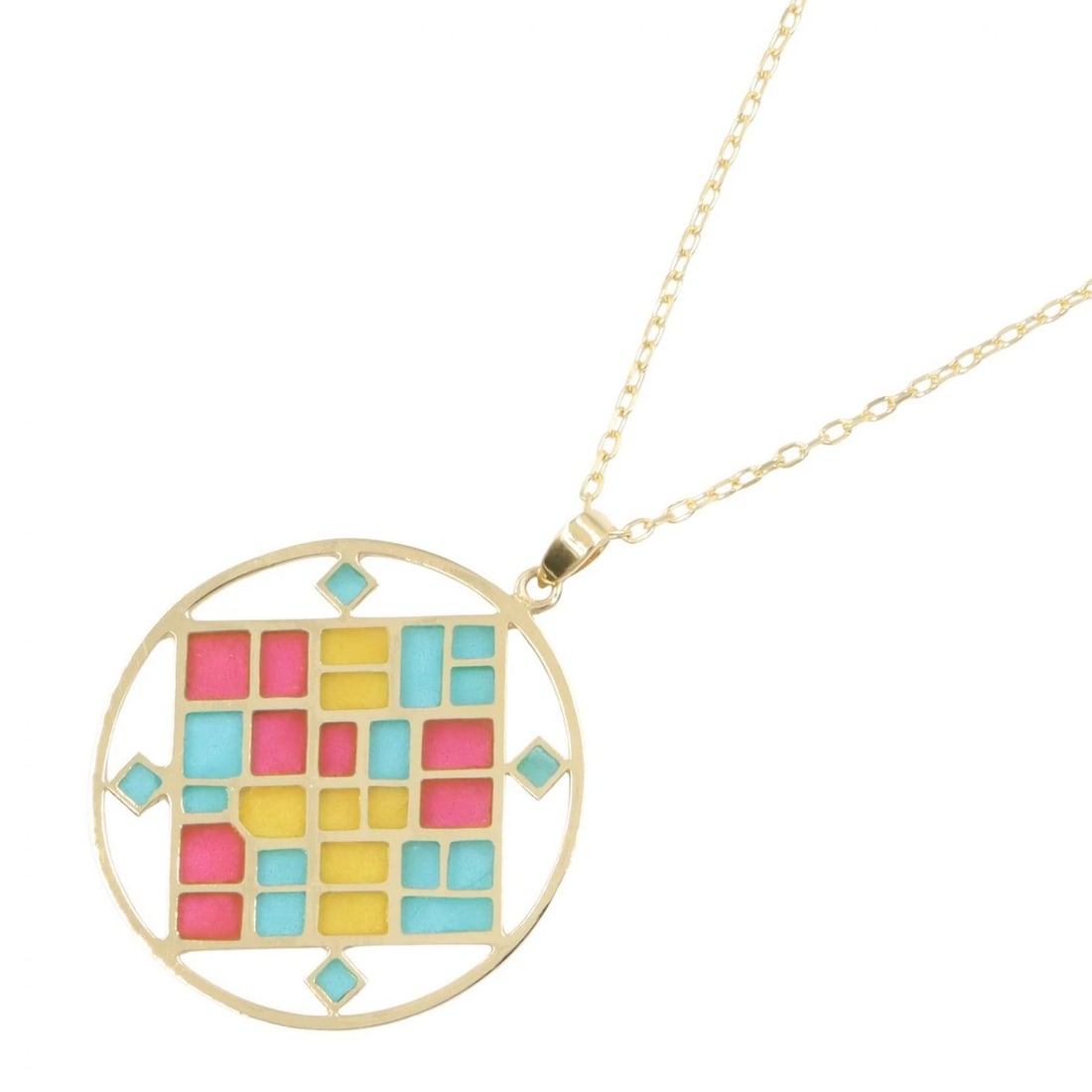 MIKIMOTO ENAMEL NECKLACE PENDANT: MIKIMOTO Enamel Necklace Pendant Brand: MIKIMOTO Type/Style: Necklace Material: K18 (Yellow Gold), Color: Gold Size: Size Neck rotation?40cm(15.7") Motif W?27mm x H?27mm(1.1" x 1.1") Accessories: