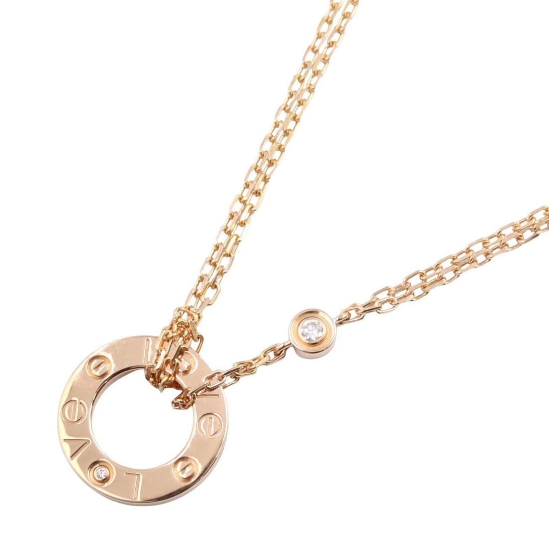CARTIER LOVE CIRCLE 2P DIAMOND NECKLACE PENDANT: CARTIER Love Circle 2P Diamond Necklace Pendant Brand: CARTIER Type/Style: Necklace Material: K18PG?Rose Gold?, Color: Gold Size: Size Neck rotation?38/41cm(15.0") Motif W?13mm x H?13mm(0.5" x 0.5")