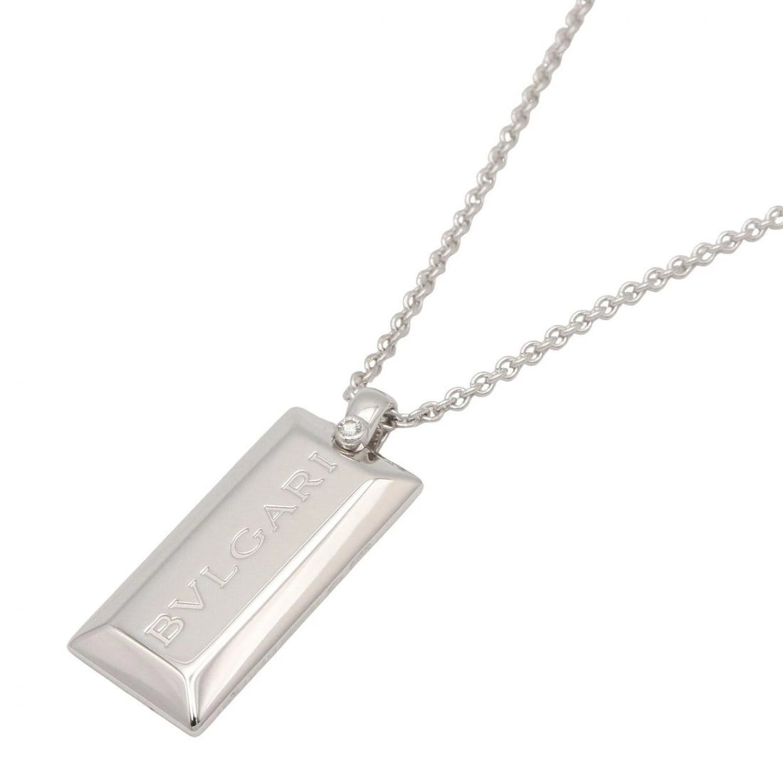 BVLGARI DIAMOND INGOT DIAMOND NECKLACE PENDANT: BVLGARI Diamond Ingot Diamond Necklace Pendant Brand: BVLGARI Type/Style: Necklace Material: K18WG?White Gold?, Color: Silver Size: Size Neck rotation?45.5cm(17.9") Motif W?12.8mm x H?30mm(0.5" x