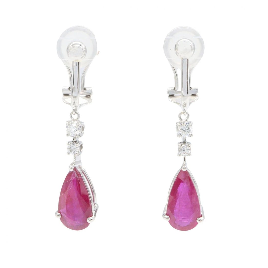 JEWELRY RUBY DIAMOND EARRINGS: JEWELRY Ruby Diamond Earrings Brand: JEWELRY Type/Style: Earring Material: Pt900 Platinum, Main Stone Ruby Color: Silver Size: Size 35mm x 8mm(1.4" x 0.3") Accessories: None Accessories No