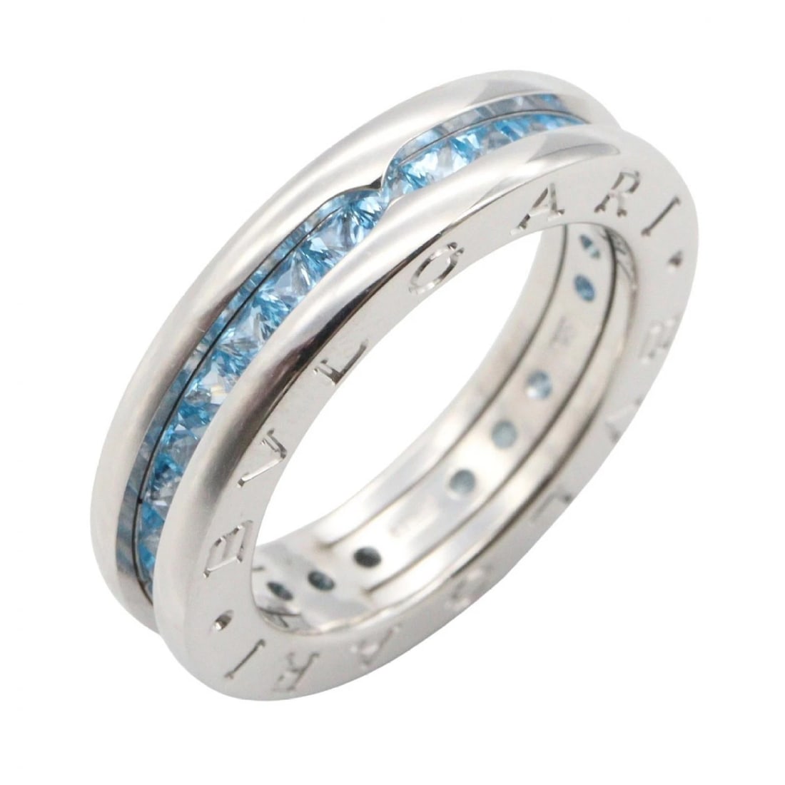 BVLGARI B-ZERO1 BLUE TOPAZ 1-BAND RING: BVLGARI B-zero1 Blue Topaz 1-band Ring Brand: BVLGARI Type/Style: Ring Material: K18WG?White Gold?, Color: Silver Size: US Size 5.25 Accessories: None Accessories Notice: When purchasing pre-owned