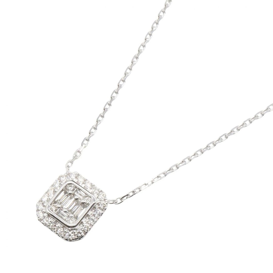 JEWELRY DIAMOND NECKLACE 18KWG WHITE GOLD: JEWELRY Diamond Necklace 18KWG White Gold Brand: JEWELRY Type/Style: Necklace Material: K18WG?White Gold?, Color: Silver Size: Size Neck rotation?39/42cm(15.4") Motif W?9mm x H?10mm(0.4" x 0.4")