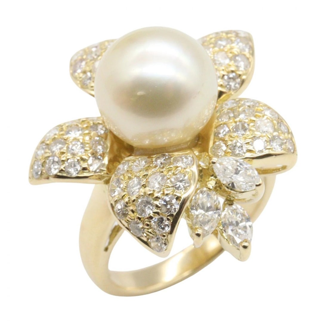 JEWELRY PEARL DIAMOND RING 18KYG YELLOW GOLD (1 of 4)