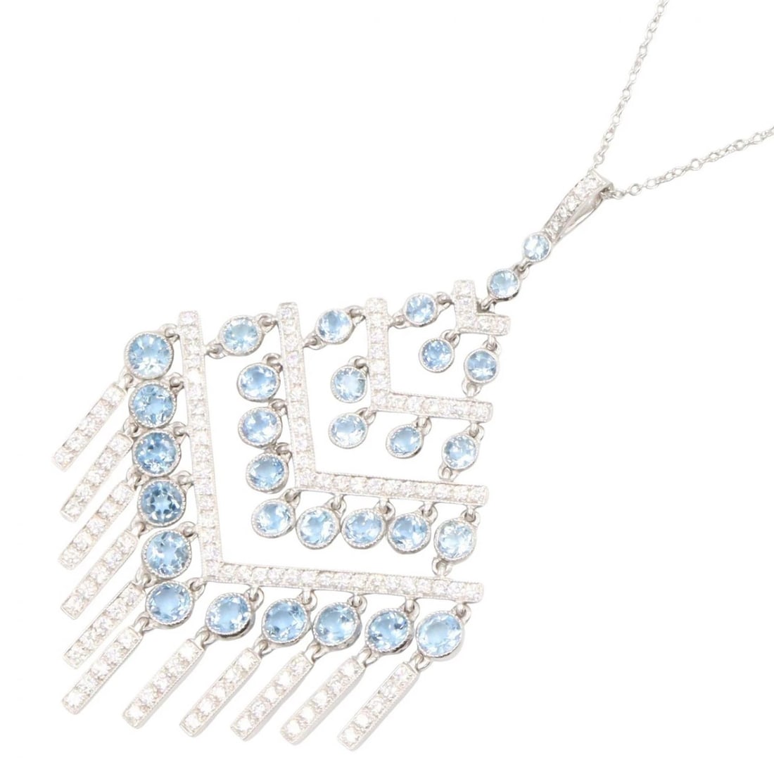TIFFANY?CO AQUAMARINE DIAMOND CHANDELIER NECKLACE: TIFFANY?CO Aquamarine Diamond Chandelier Necklace Brand: TIFFANY?CO Type/Style: Necklace Material: Pt950 Platinum, Color: Silver Size: Size Neck rotation?41cm(16.1") Motif W?38mm x H?64mm(1.5" x 2.5")