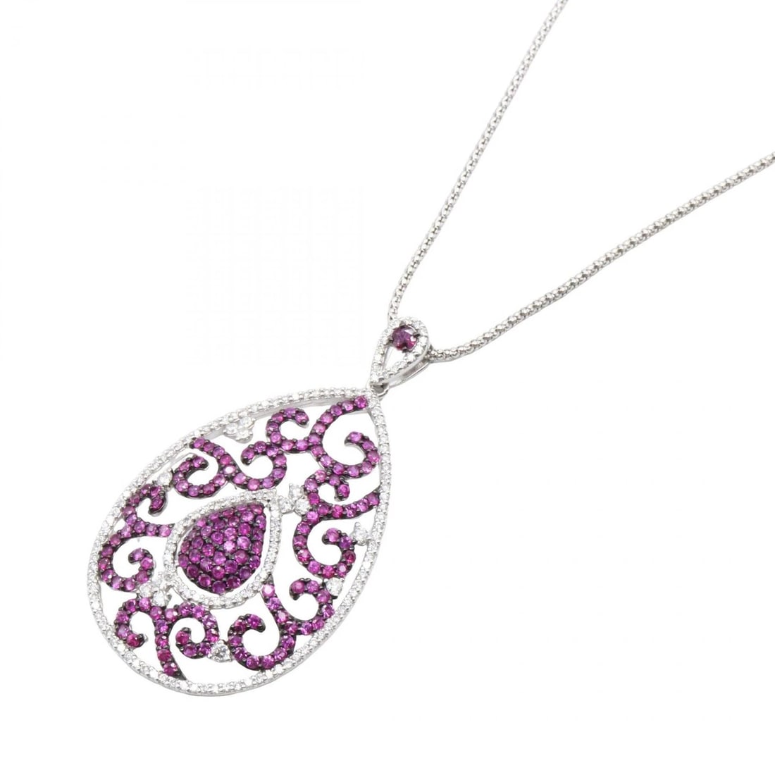 JEWELRY RUBY DIAMOND PENDANT NECKLACE: JEWELRY Ruby Diamond Pendant Necklace Brand: JEWELRY Type/Style: Necklace Material: K18WG?White Gold?, Main Stone Ruby Color: Silver Size: Size Neck rotation?44cm(17.3") Motif W?30mm x H?50mm(1.2" x 2