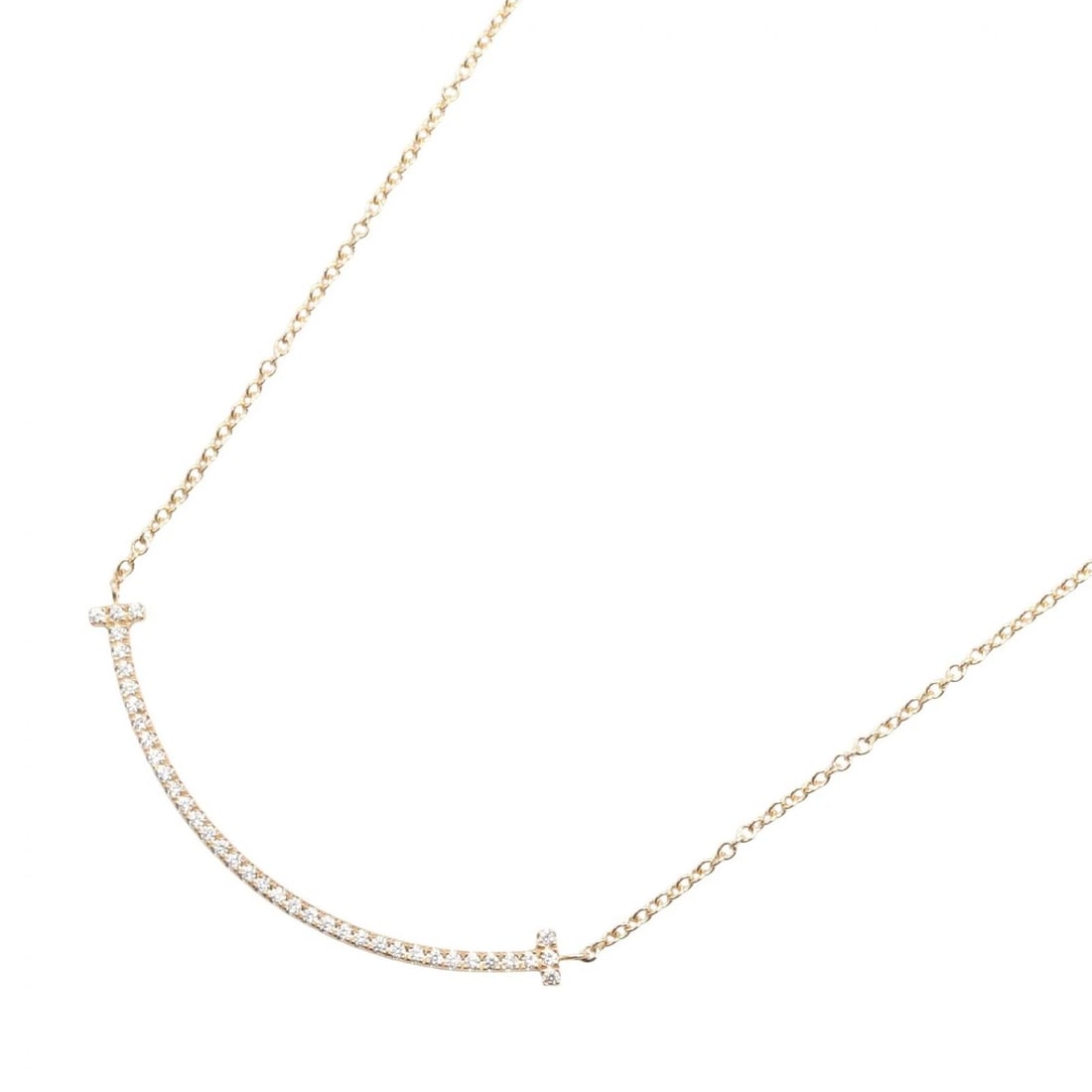 TIFFANY?CO T SMILE SMALL DIAMOND NECKLACE: TIFFANY?CO T Smile Small Diamond Necklace Brand: TIFFANY?CO Type/Style: Necklace Material: K18PG?Rose Gold?, Color: Gold Size: Size Neck rotation?40.5cm(15.9") Motif W?37mm x H?3mm(1.5" x 0.1") Ac