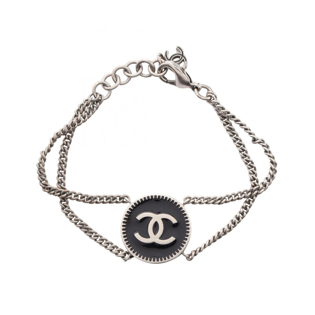 CHANEL COCO MEDAL DOUBLE-STRAND BRACELET: CHANEL Coco Medal Double-Strand Bracelet Brand: CHANEL Type/Style: Bracelet Material: Stainless Steel, Color: Silver Size: Size Band Length?18.5cm(7.3") Notation Size?- Motif W?22mm x H?22mm(0.9" x 0.
