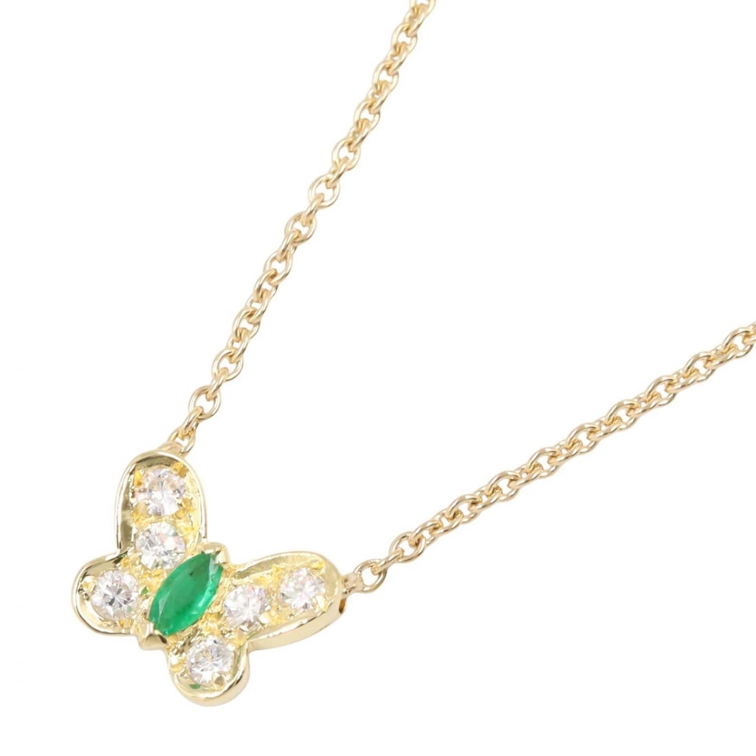 VAN CLEEF & ARPELS PAPILLON EMERALD DIAMOND NECKLACE: Van Cleef & Arpels Papillon Emerald Diamond Necklace Brand: Van Cleef & Arpels Type/Style: Necklace Material: K18 (Yellow Gold), Color: Gold Size: Size Neck rotation?36.5/43.5cm(14.4") Motif W?12mm x 