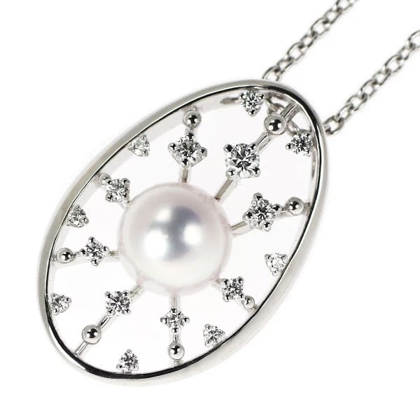 MIKIMOTO K18WG AKOYA PEARL DIAMOND PENDANT NECKLACE: Mikimoto K18WG Akoya Pearl Diamond Pendant Necklace Brand: Mikimoto Type/Style: pendant necklace Material: K18WG, Main Stone Natural Color: WG Size: Chain Length 50.5cm Accessories: None Accessories