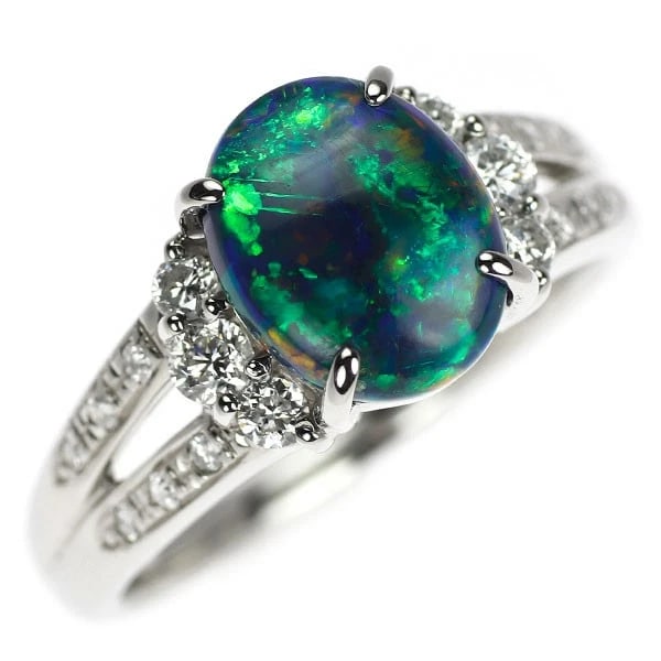 PT900 BLACK OPAL DIAMOND RING: Pt900 black opal diamond ring Brand: None Type/Style: Ring Material: Pt900, Main Stone Natural/opal Color: None Size: 6.75 - 7 US Accessories: None Accessories Notice: When purchasing pre-owned