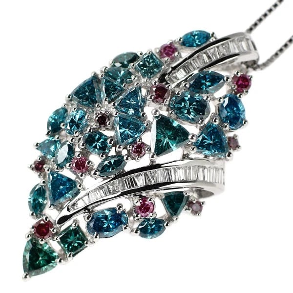 K18WG COLLARLESS/TREAT BLUE/TREAT PINK DIAMOND PENDANT NECKLACE: K18WG Collarless/Treat Blue/Treat Pink Diamond Pendant Necklace Brand: None Type/Style: pendant necklace Material: K18WG, Main Stone Natural Color: WG Size: Chain Length: 46cm Accessories: None