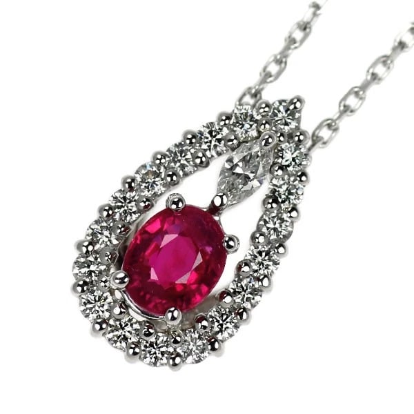 PT900/ PT850 RUBY DIAMOND PENDANT NECKLACE: Pt900/ Pt850 Ruby Diamond Pendant Necklace Brand: None Type/Style: pendant necklace Material: Pt900/Pt850, Main Stone Natural/Ruby Color: None Size: Chain Length: 45.5cm Accessories: None Accessories