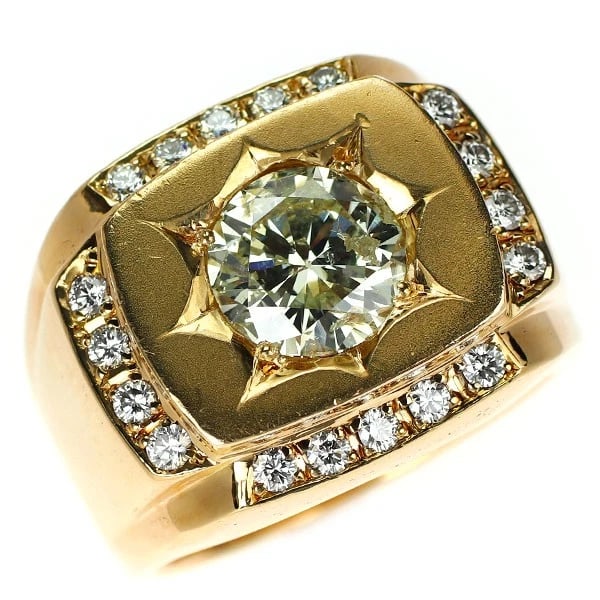 K18YG DIAMOND RING: K18YG Diamond Ring Brand: None Type/Style: Ring Material: K18YG, Main Stone Natural Color: YG Size: 9 US Accessories: None Accessories Notice: When purchasing pre-owned goods, please refer