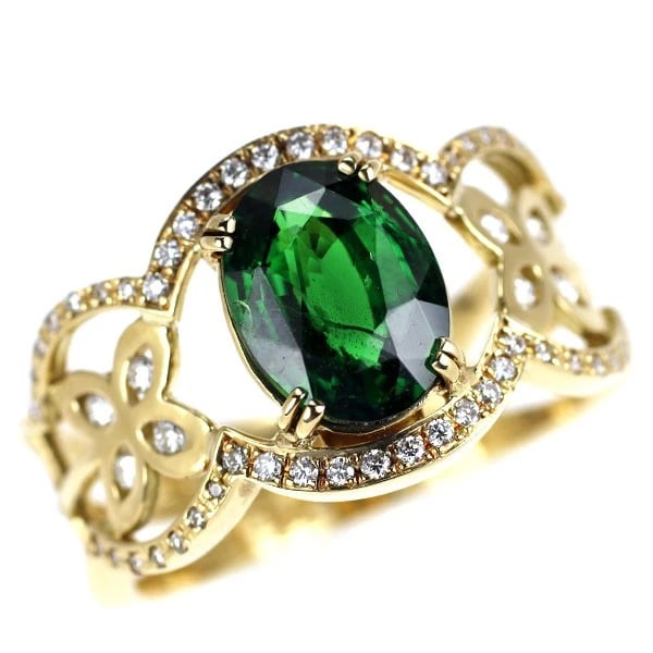 K18YG GROSSULARITE GARNET DIAMOND RING: K18YG Grossularite Garnet Diamond Ring Brand: None Type/Style: Ring Material: K18YG, Main Stone Natural/Garnet Color: YG Size: 7.25 US Accessories: None Accessories Notice: When purchasing pre-owned
