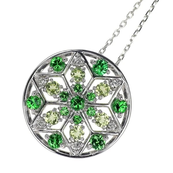 K18WG GREEN GARNET PERIDOT DIAMOND PENDANT NECKLACE (1 of 2)