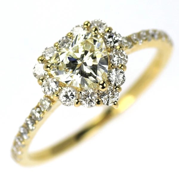K18YG HEART SHAPE DIAMOND RING: K18YG Heart Shape Diamond Ring Brand: None Type/Style: Ring Material: K18YG, Main Stone Natural Color: YG Size: 6 US Accessories: None Accessories Notice: When purchasing pre-owned goods, please