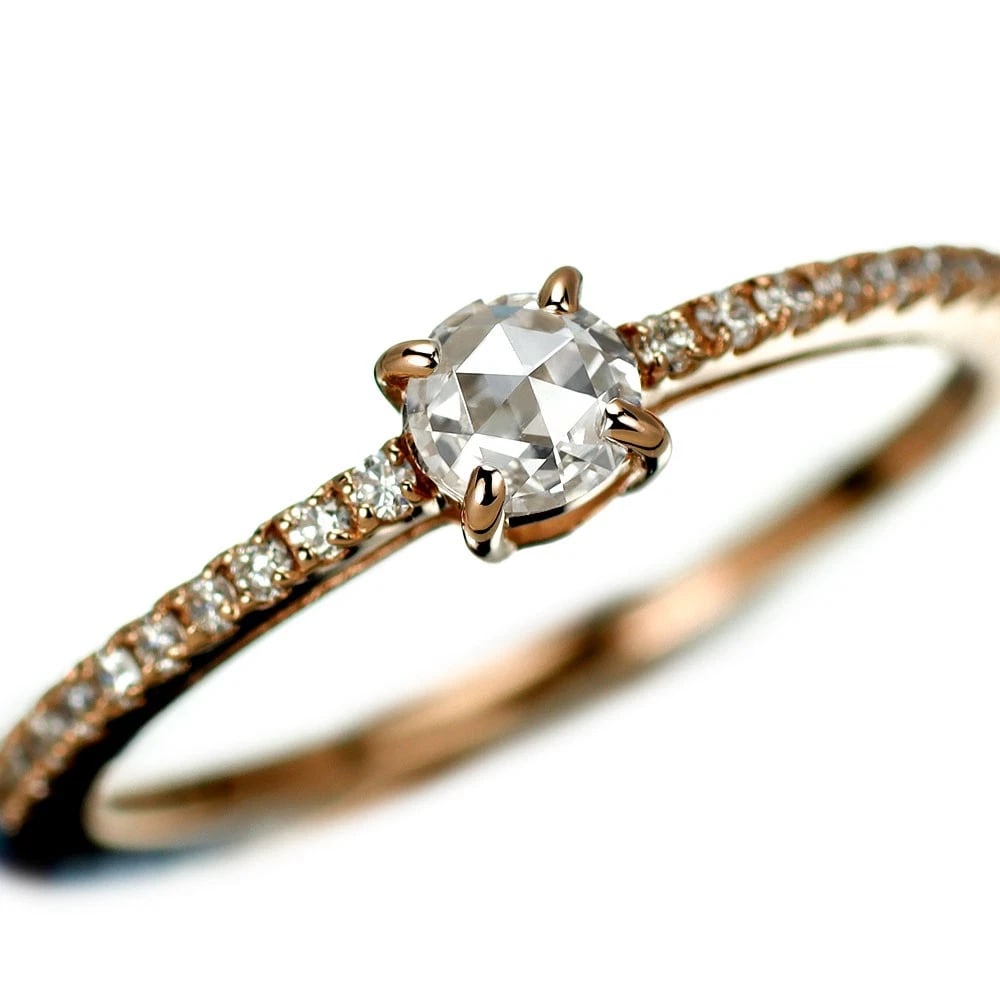 K18PG ROSE CUT DIAMOND RING: K18PG Rose Cut Diamond Ring Brand: None Type/Style: Ring Material: K18PG, Main Stone Natural Color: PG Size: 5.5 - 5.75 US Accessories: None Accessories Notice: When purchasing pre-owned goods,