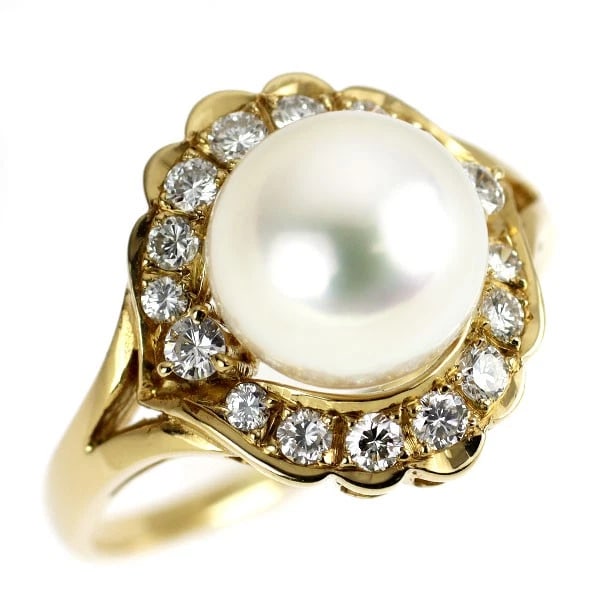 MIKIMOTO K18YG AKOYA PEARL DIAMOND RING: Mikimoto K18YG Akoya Pearl Diamond Ring Brand: Mikimoto Type/Style: Ring Material: K18YG, Main Stone Akoya Pearl Color: YG Size: 5.25 US Accessories: None Accessories Notice: When purchasing