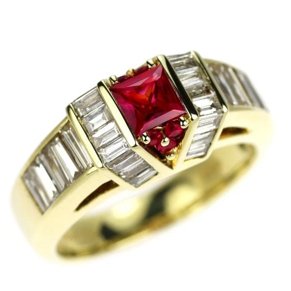 K18YG RUBY DIAMOND RING: K18YG ruby diamond ring Brand: None Type/Style: Ring Material: K18YG, Main Stone Ruby Color: YG Size: 4.75 - 5 US Accessories: None Accessories Notice: When purchasing pre-owned goods, ple