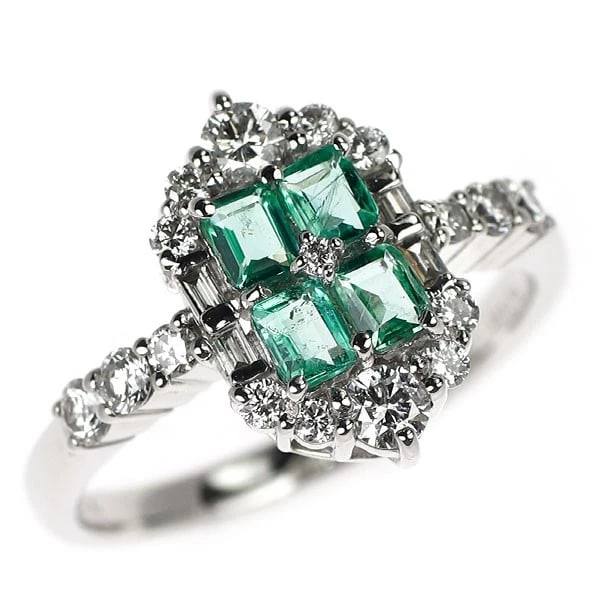 PT900 EMERALD DIAMOND RING: Pt900 emerald diamond ring Brand: None Type/Style: Ring Material: Pt900, Main Stone Natural/emerald Color: Pt Size: 6 US Accessories: None Accessories Notice: When purchasing pre-owned goods, please