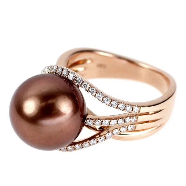 K18PG CHOCOLAT PEARL DIAMOND RING - 2