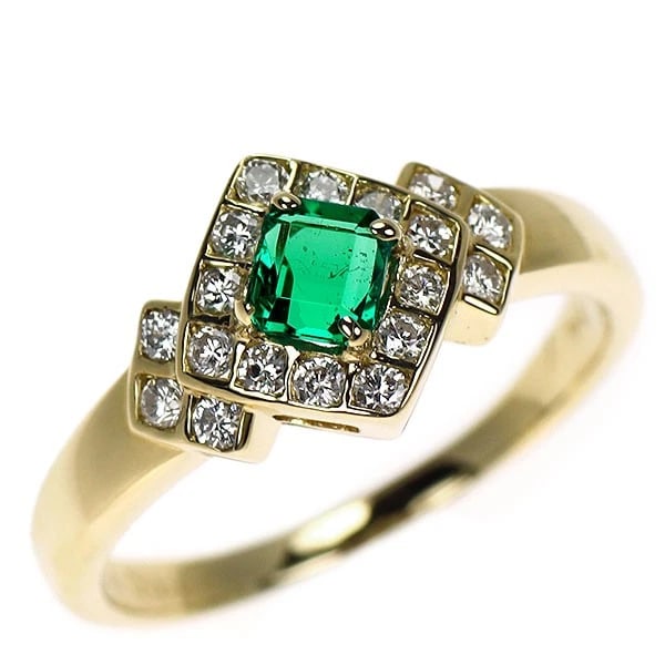 K18YG EMERALD DIAMOND RING: K18YG Emerald Diamond Ring Brand: None Type/Style: Ring Material: K18YG, Main Stone Emerald Color: YG Size: 6.75 - 7 US Accessories: None Accessories Notice: When purchasing pre-owned goods, please