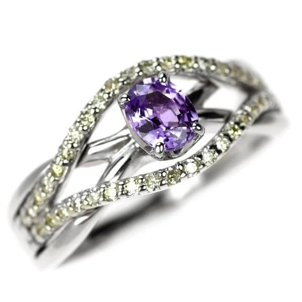 K18WG PURPLE SAPPHIRE DIAMOND RING: K18WG purple sapphire diamond ring Brand: None Type/Style: Ring Material: K18WG, Main Stone Sapphire Color: WG Size: 5.5 - 5.75 US Accessories: None Accessories Notice: When purchasing pre-owned