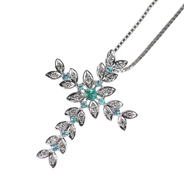K18WG PARAIBA TOURMALINE DIAMOND PENDANT NECKLACE: K18WG Paraiba Tourmaline Diamond Pendant Necklace Brand: None Type/Style: pendant necklace Material: K18WG, Main Stone Natural/ Paraiba Tourmaline Color: WG Size: Chain Length: 45cm Accessories: None