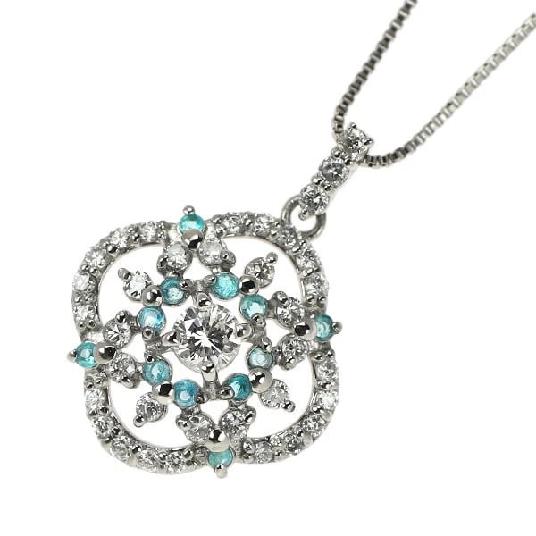PT950/ PT850 DIAMOND PARAIBA TOURMALINE PENDANT NECKLACE: Pt950/ Pt850 Diamond Paraiba Tourmaline Pendant Necklace Brand: None Type/Style: pendant necklace Material: Pt950/Pt850, Main Stone Natural Color: Pt Size: Chain Length 45cm Accessories: None
