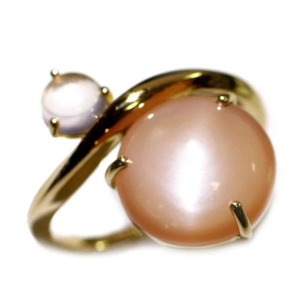 NINA RICCI K18YG MOONSTONE CAT'S EYE ROSE QUARTZ RING: Nina Ricci K18YG Moonstone Cat's Eye Rose Quartz Ring Brand: None Type/Style: Ring Material: K18YG, Main Stone Moonstone Color: YG Size: 6 US Accessories: None Accessories Notice: When purchasing