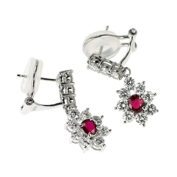 K18WG/ K14WG RUBY DIAMOND EARRINGS - 2