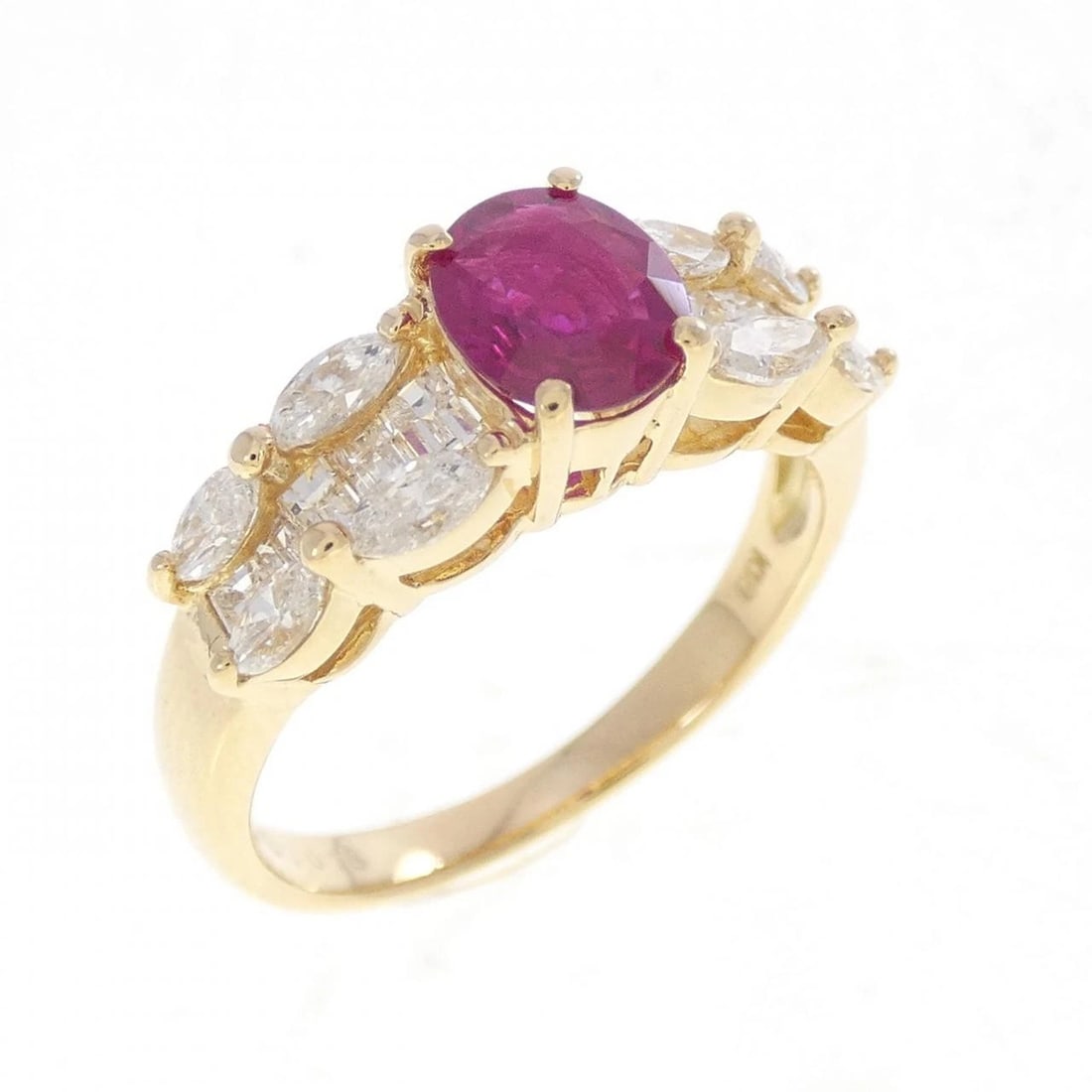 K18YG RUBY RING: K18YG Ruby Ring Brand: Unbranded Type/Style: Ruby Ring Material: K18 yellow gold, Main Stone Ruby, Natural Color: YG Size: US5 1/4 Accessories: None Accessories Notice: When purchasing pre-owned