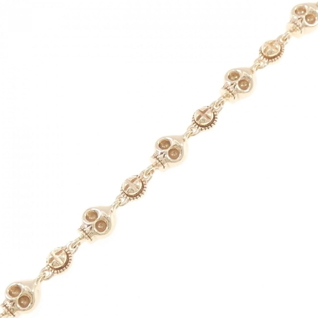 K10PG SKULL BRACELET: K10PG Skull Bracelet Brand: Unbranded Type/Style: Bracelet Material: K10 Pink Gold, Color: PG Size: Length: 14.5-20cm Accessories: None Accessories Notice: When purchasing pre-owned goods, please